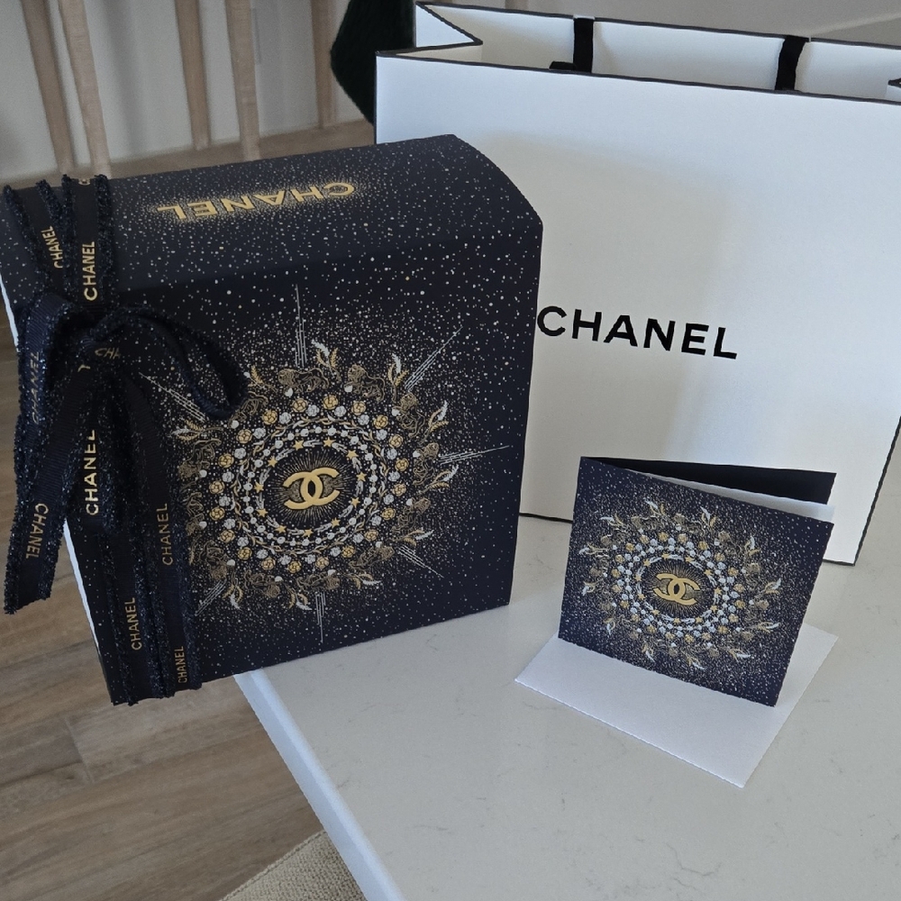 New Chanel Blue and Gold Gift Box w/ Card Christmas 2025 Gifting Set Bag & Box